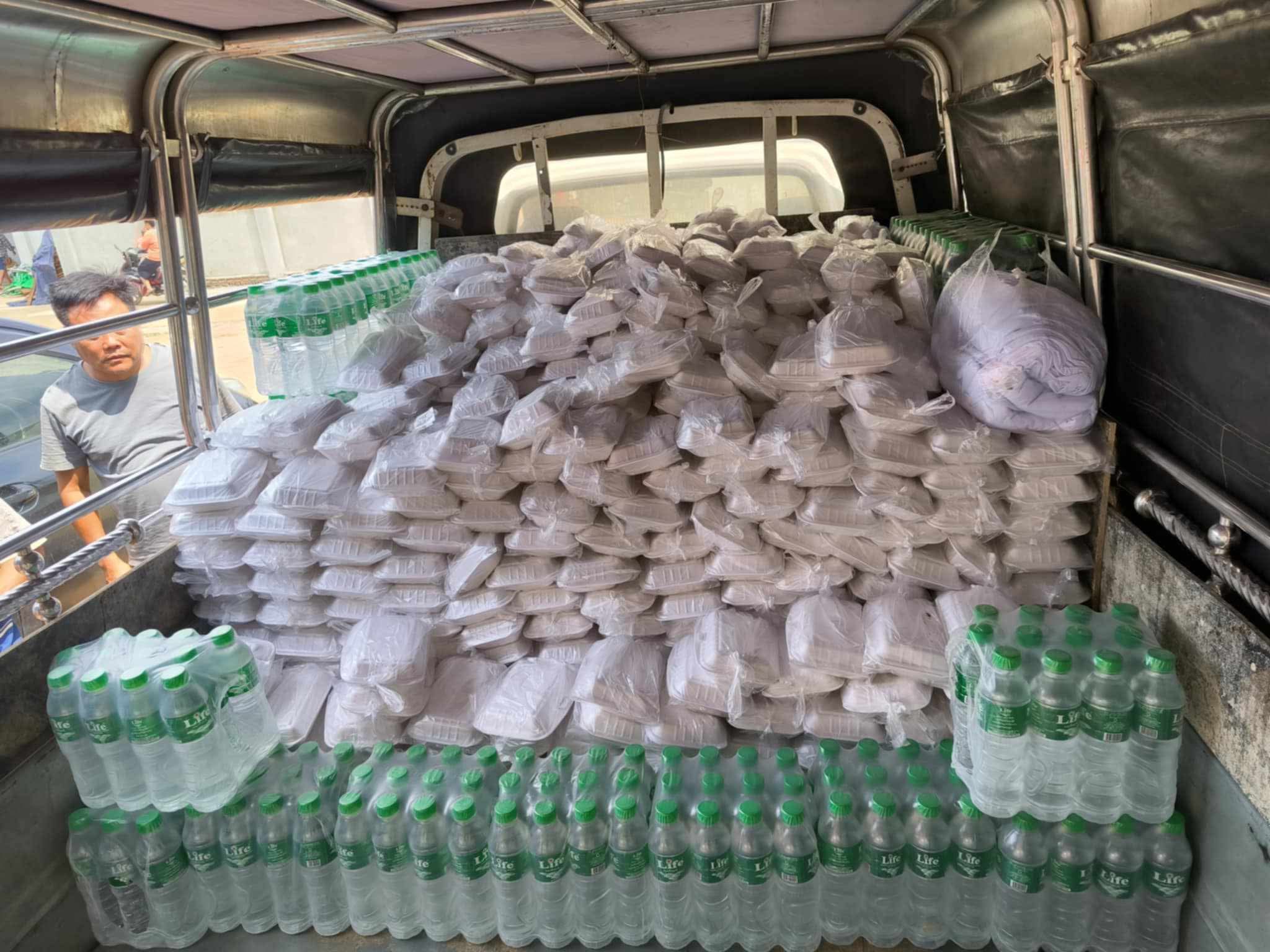 Food relief boxes being prepared during the pandemic